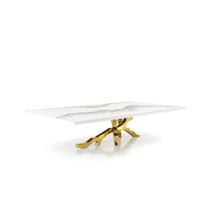 Albero Titanium Gold Polished Stainless Steel Base White Mountain Small Coffee Table