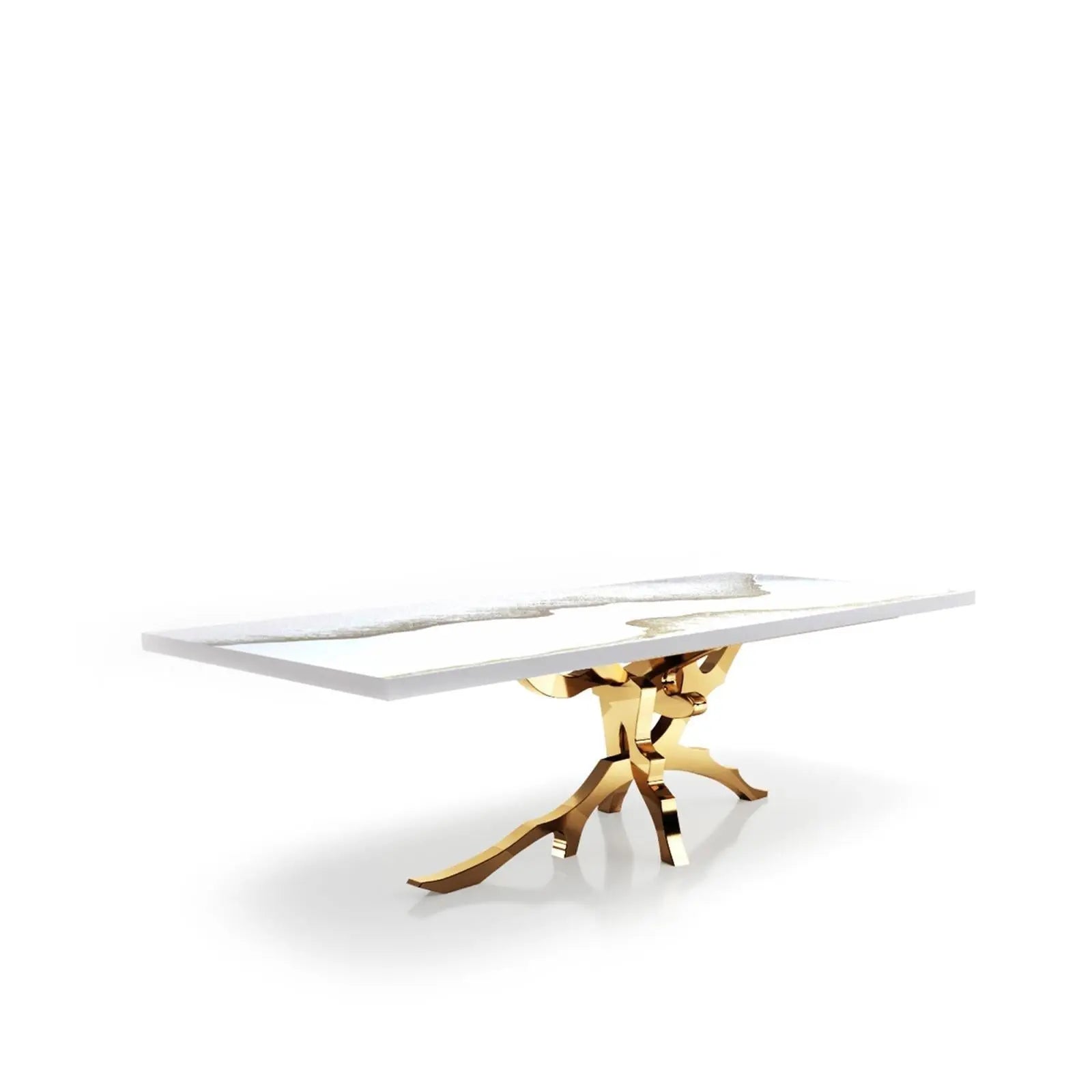 Albero Titanium Gold Polished Stainless Steel Base White Mountain Small Dining Table