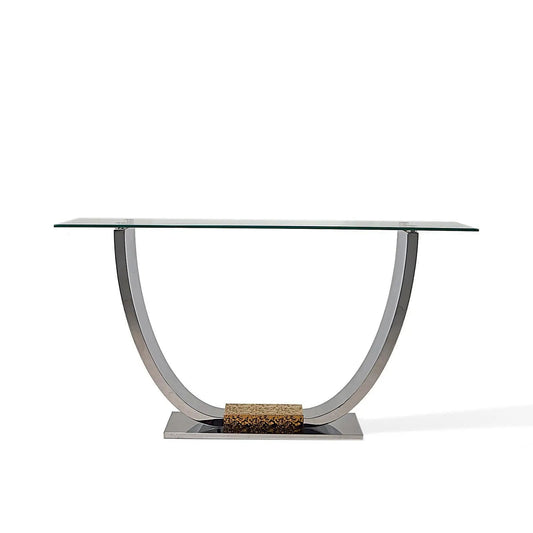 Bella Glass Top Console Table in Titanium Gold