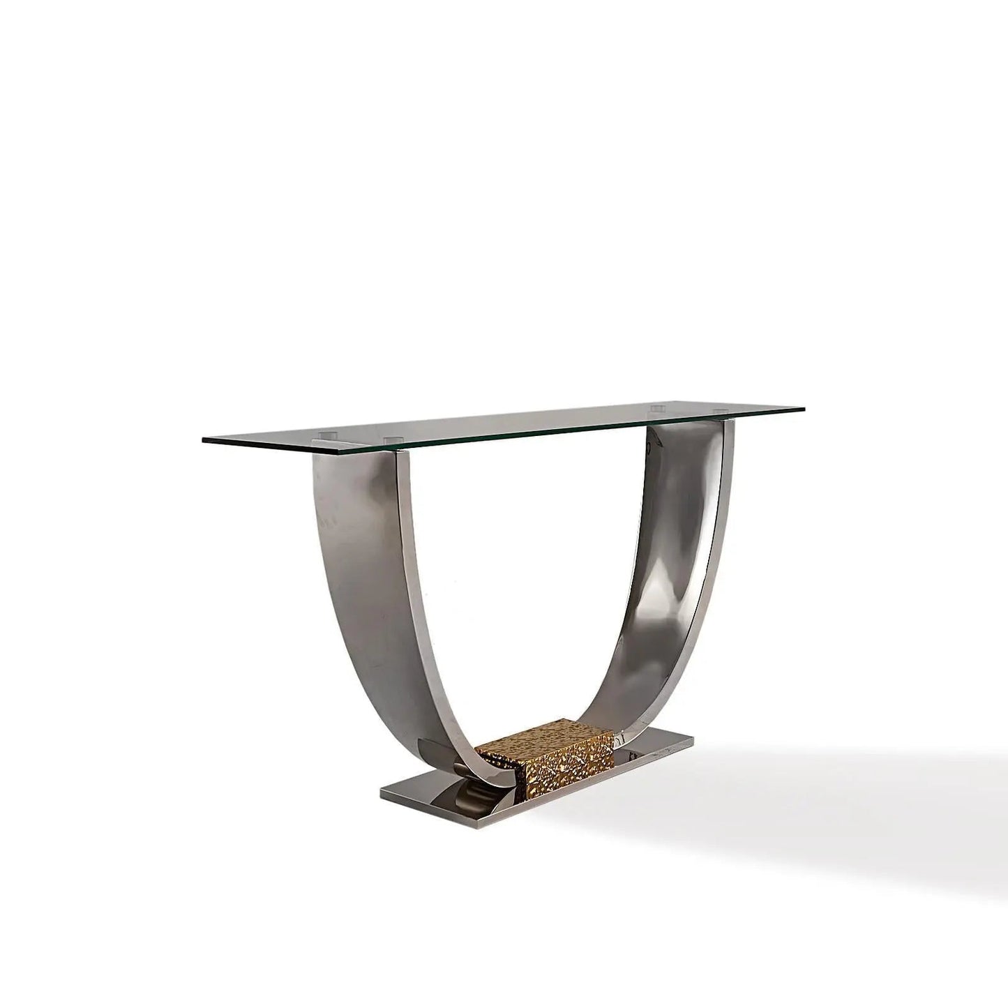 Bella Glass Top Console Table in Titanium Gold