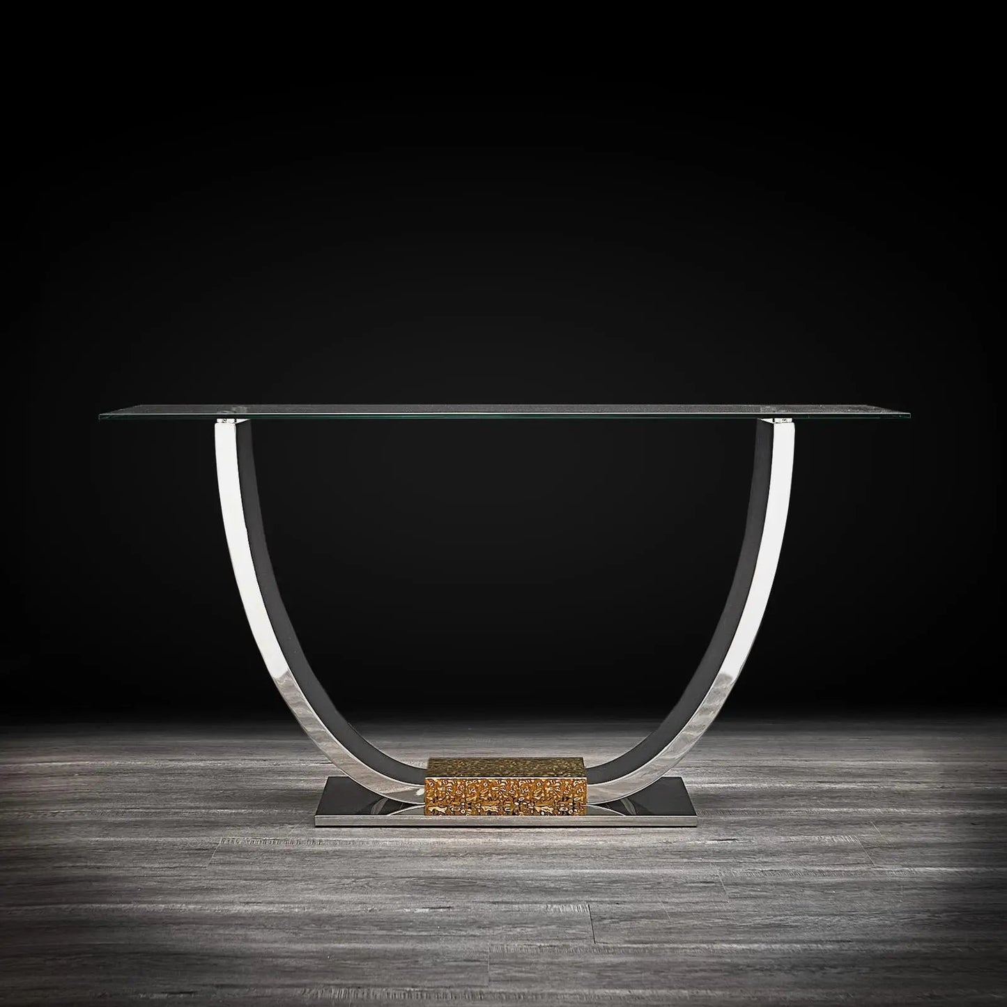 Bella Glass Top Console Table in Titanium Gold