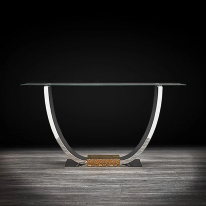 Bella Glass Top Console Table in Titanium Gold