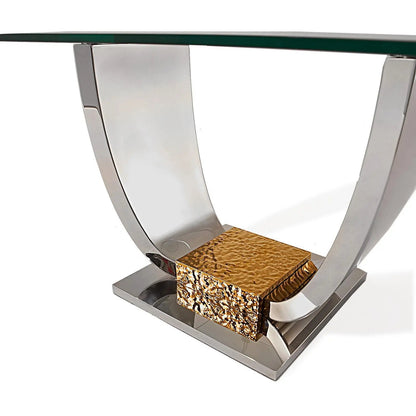 Bella Glass Top Console Table in Titanium Gold