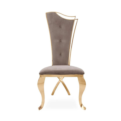 Belladonna Titanium Gold Polished Stainless Steel Base Taupe Velvet Dining Chair RG