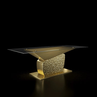 Bologna Rectangular Titanium Gold Polished Stainless Steel Base Dining Table Roberto Grassie RG