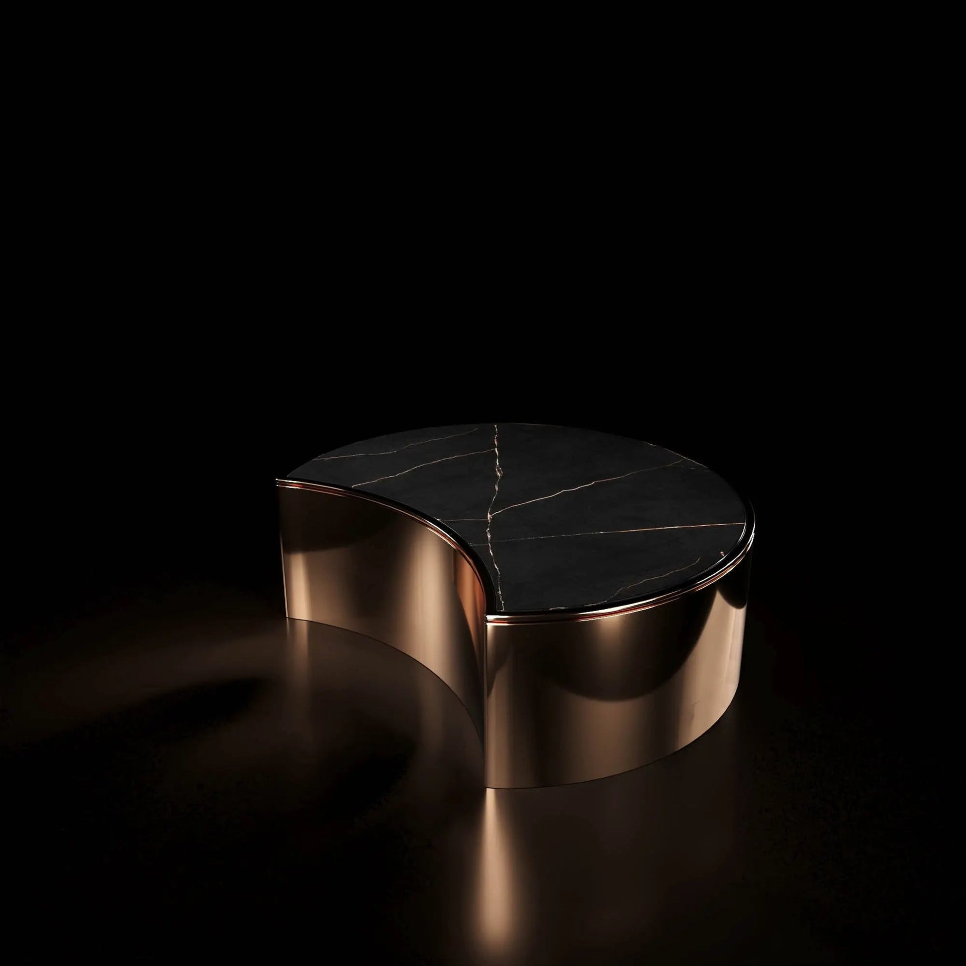 Bottini Medium Coffee Round Table Rose Gold And Black Gold Top