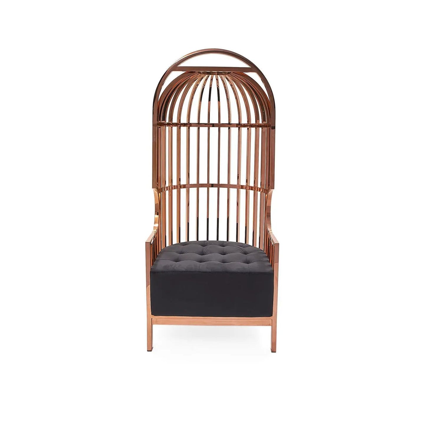Cage Arm Chair – Rose Gold Frame, Black Upholstery