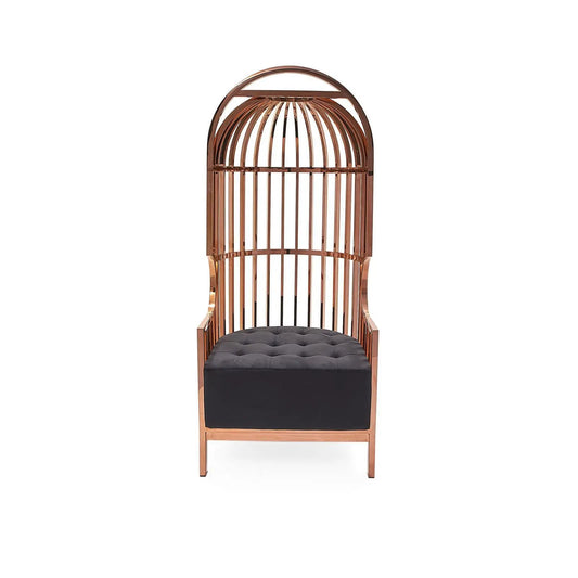 Cage Arm Chair – Rose Gold Frame, Black Upholstery