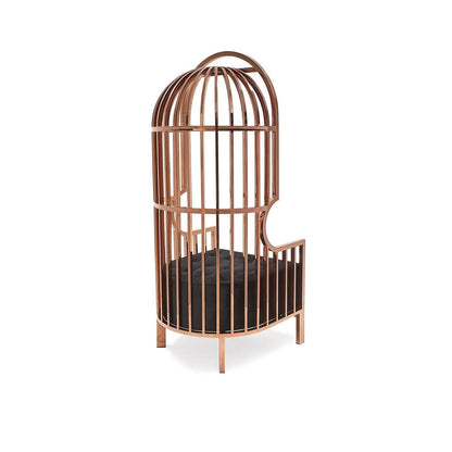 Cage Arm Chair – Rose Gold Frame, Black Upholstery