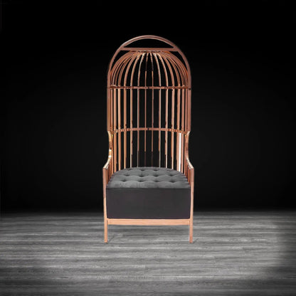 Cage Arm Chair – Rose Gold Frame, Black Upholstery