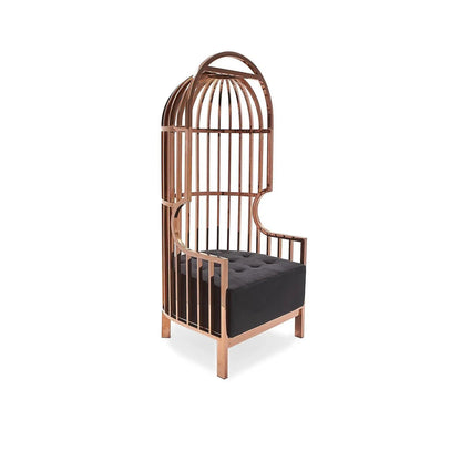 Cage Arm Chair – Rose Gold Frame, Black Upholstery