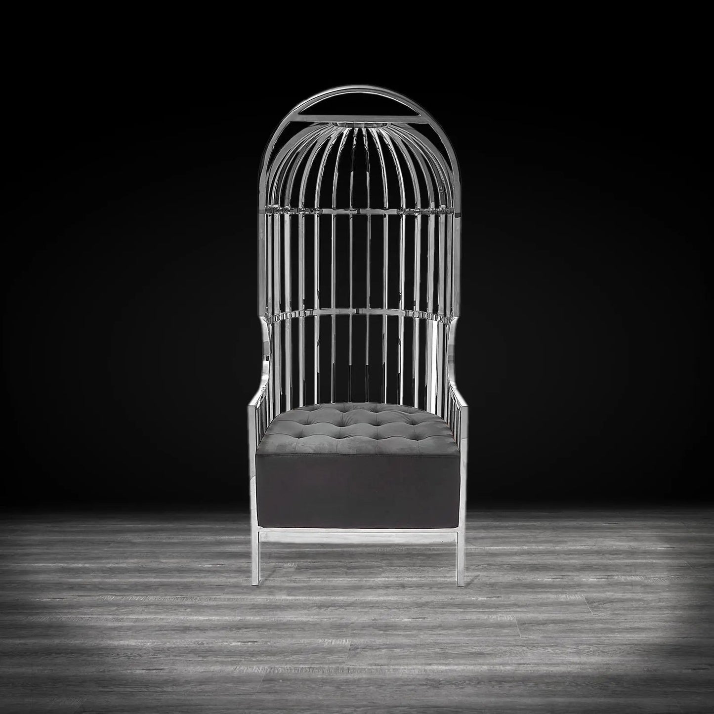 Cage Black Arm Chair with Sleek Silver Frame