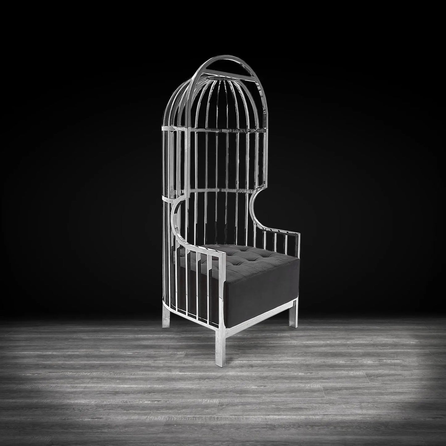 Cage Black Arm Chair with Sleek Silver Frame