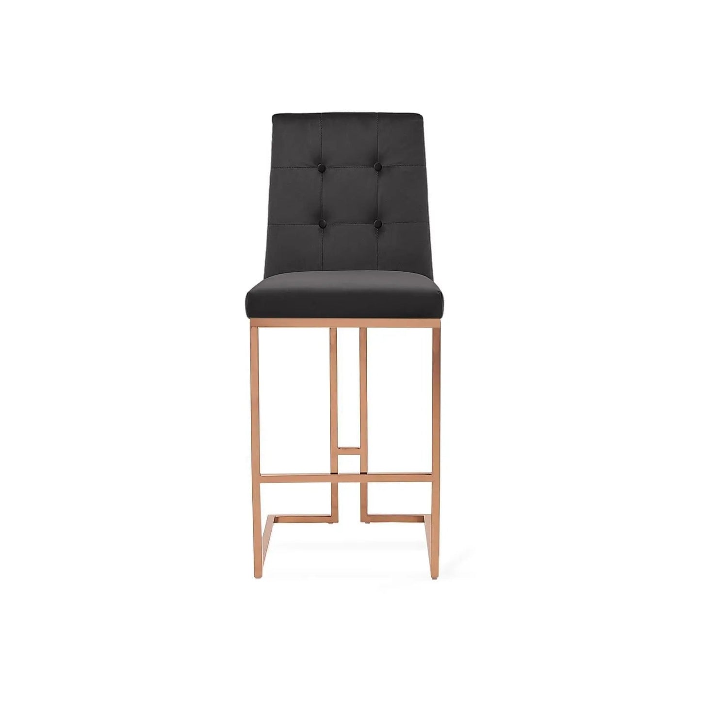Cameron Rose Gold Polished Stainless Steel Base Black Bar Stool RG