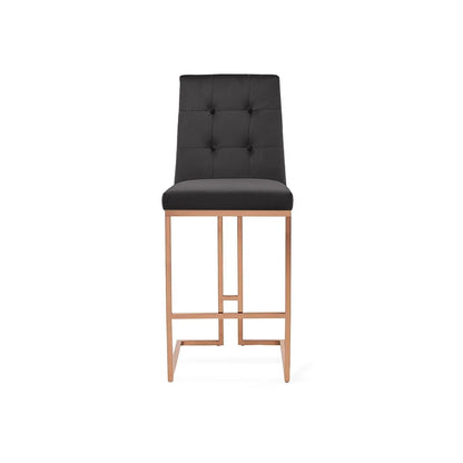Cameron Rose Gold Polished Stainless Steel Base Black Bar Stool RG