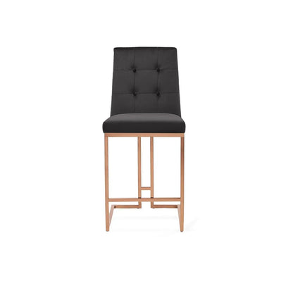 Cameron Rose Gold Polished Stainless Steel Base Black Counter Bar Stool