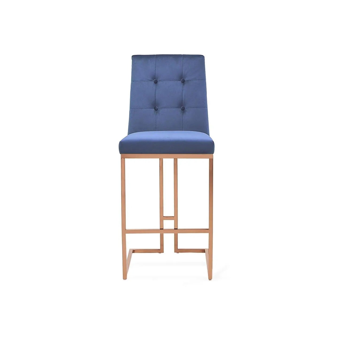 Cameron Rose Gold Polished Stainless Steel Base Dark Blue Bar Stool RG
