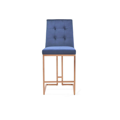 Cameron Rose Gold Polished Stainless Steel Base Dark Blue Counter Bar Stool RG