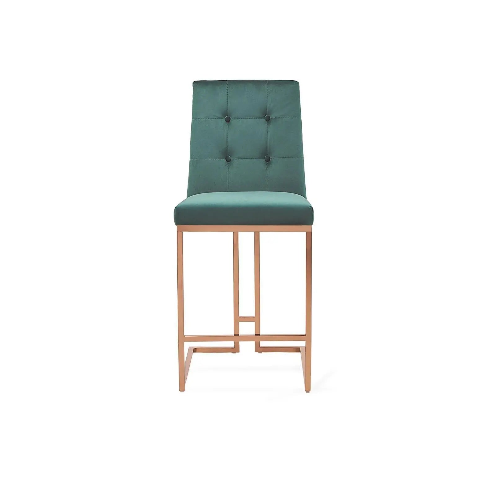 Cameron Rose Gold Polished Stainless Steel Base Dark Green Counter Bar Stool RG