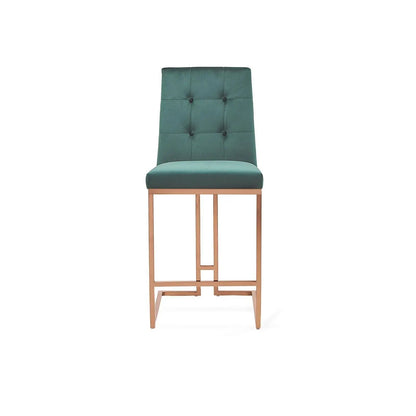 Cameron Rose Gold Polished Stainless Steel Base Dark Green Counter Bar Stool RG