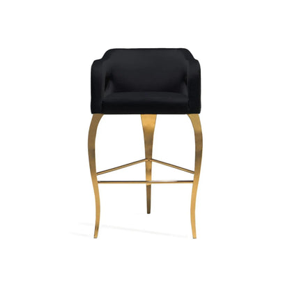 Caprice Titanium Gold Polished Stainless Steel Base Black Bar Stool