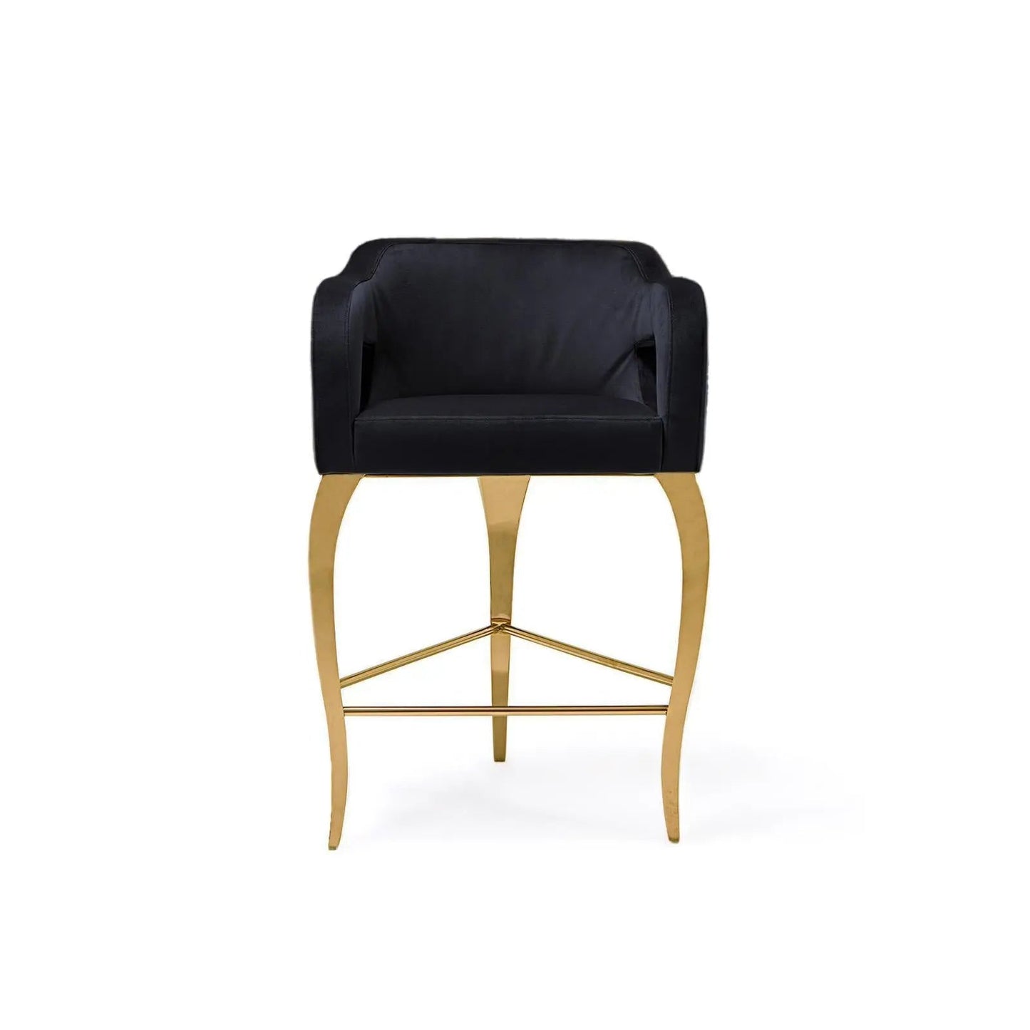 Caprice Titanium Gold Polished Stainless Steel Base Counter Black Bar Stool