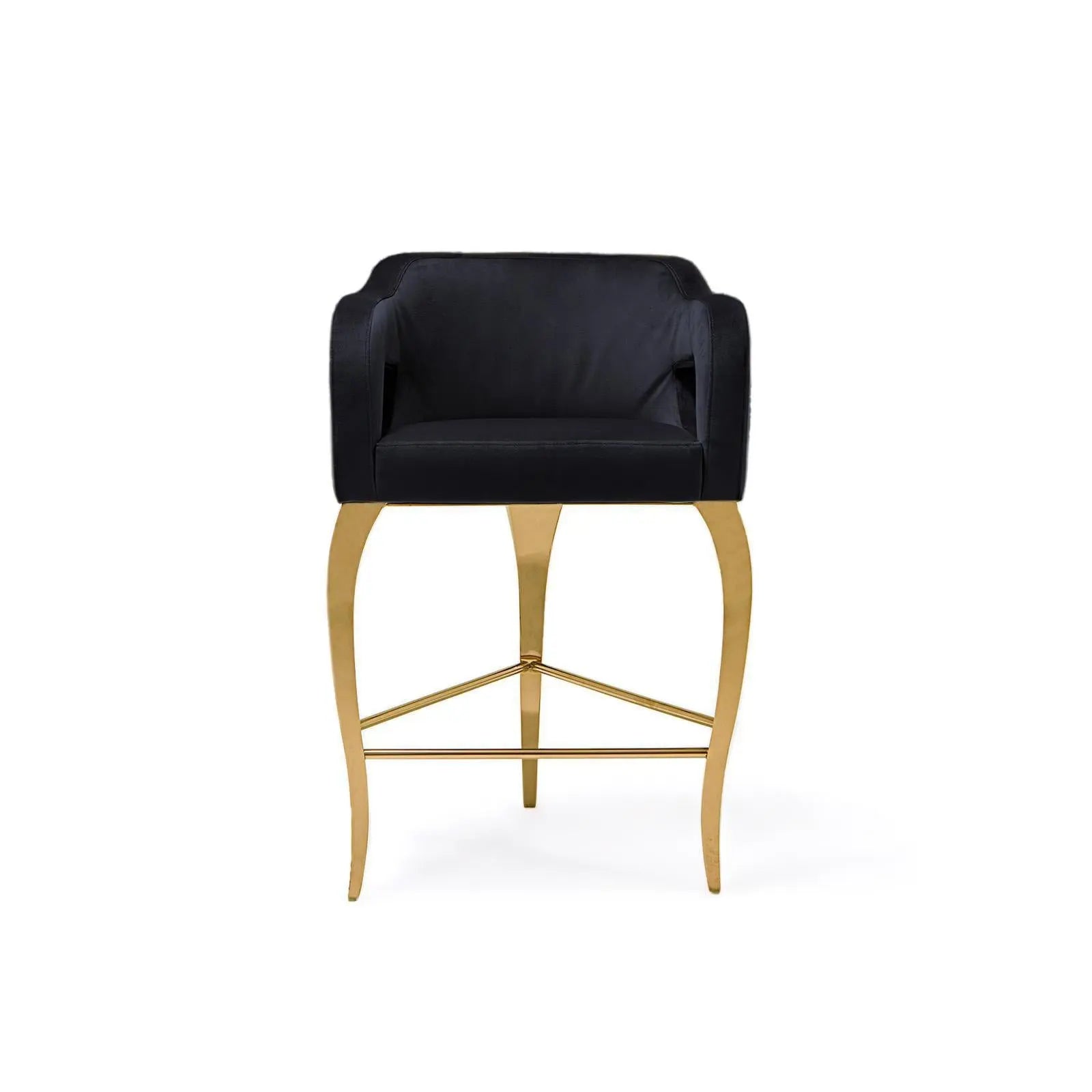 Caprice Titanium Gold Polished Stainless Steel Base Counter Black Bar Stool