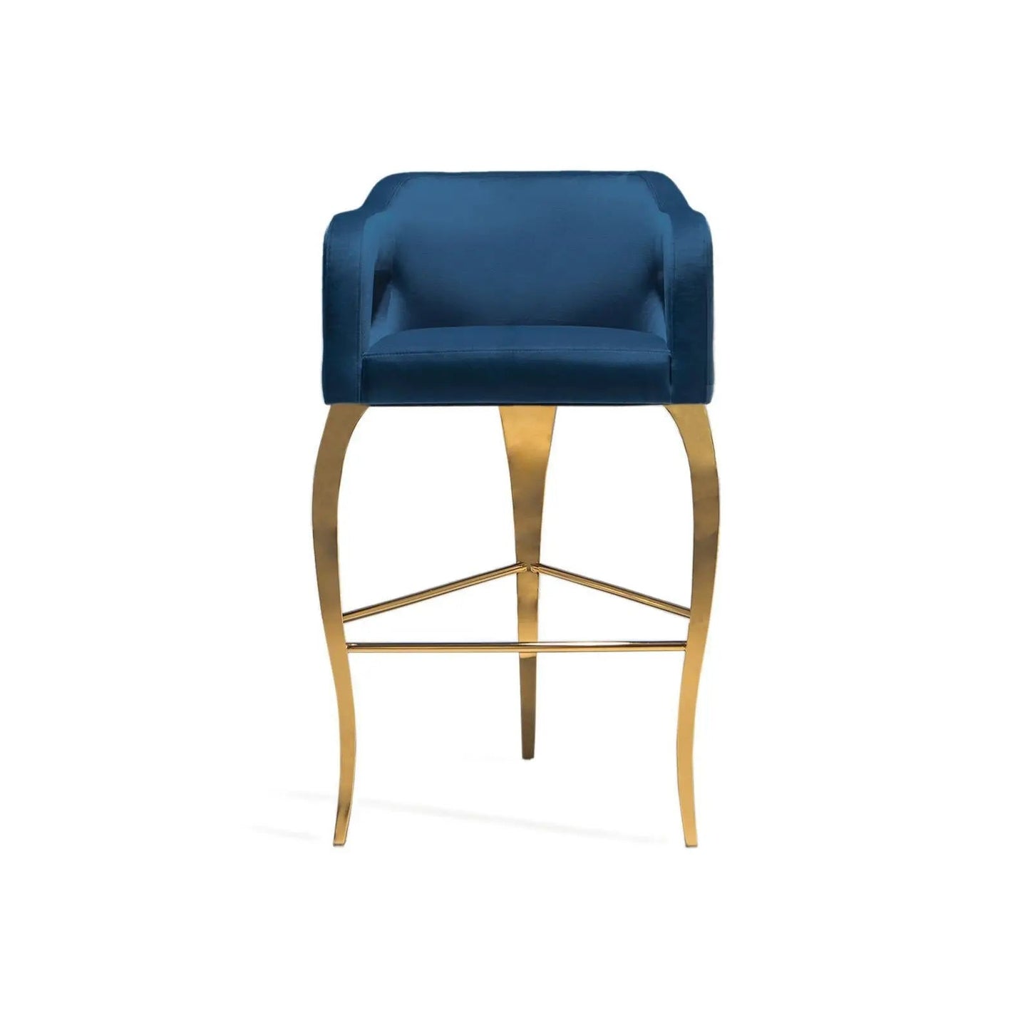 Caprice Titanium Gold Polished Stainless Steel Base Dark Blue Bar Stool