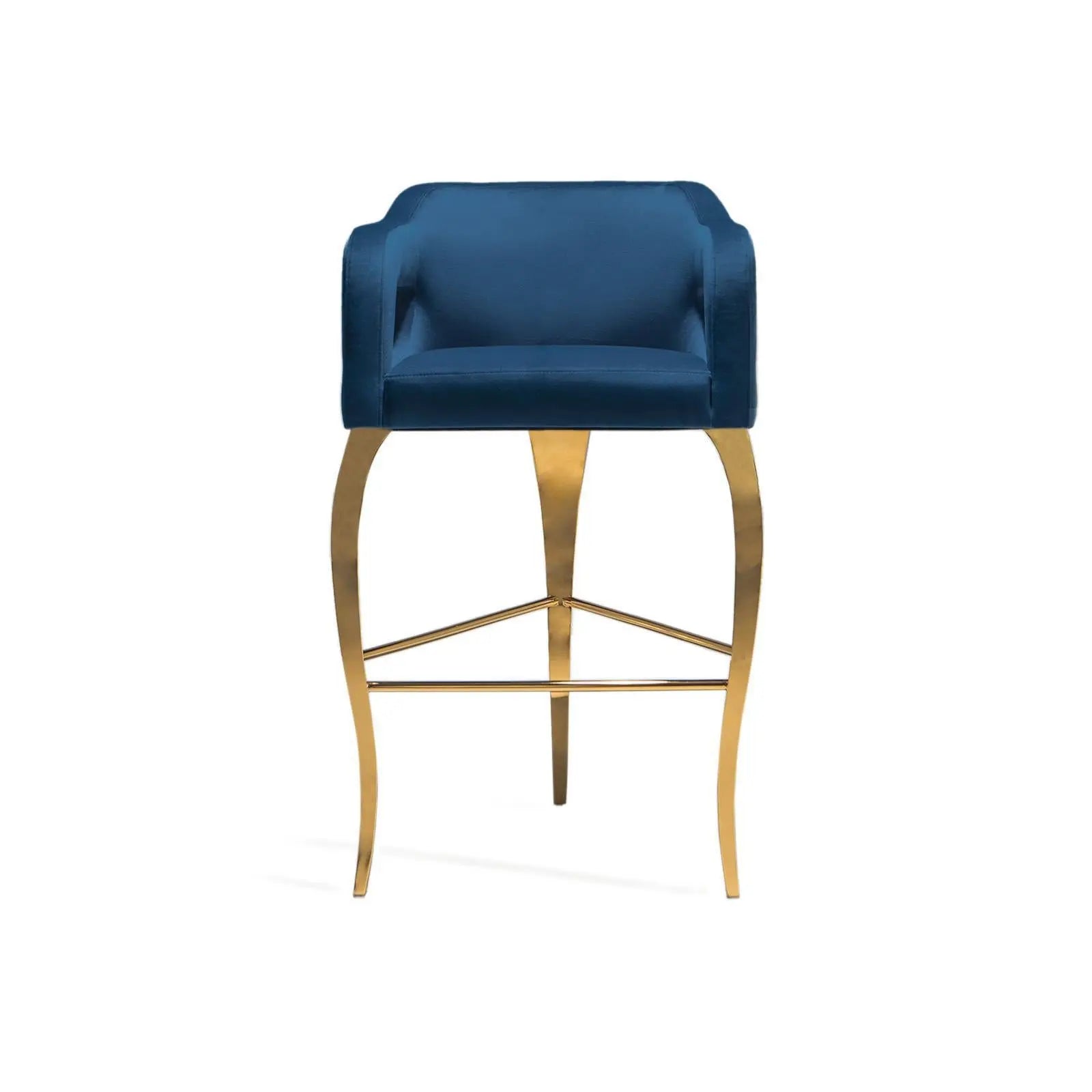 Caprice Titanium Gold Polished Stainless Steel Base Dark Blue Bar Stool