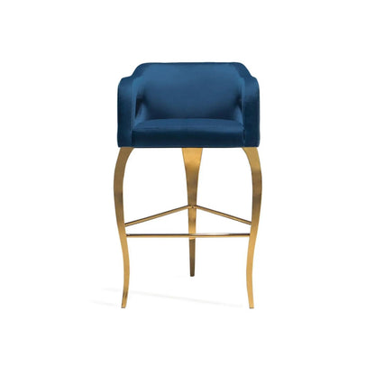 Caprice Titanium Gold Polished Stainless Steel Base Dark Blue Bar Stool