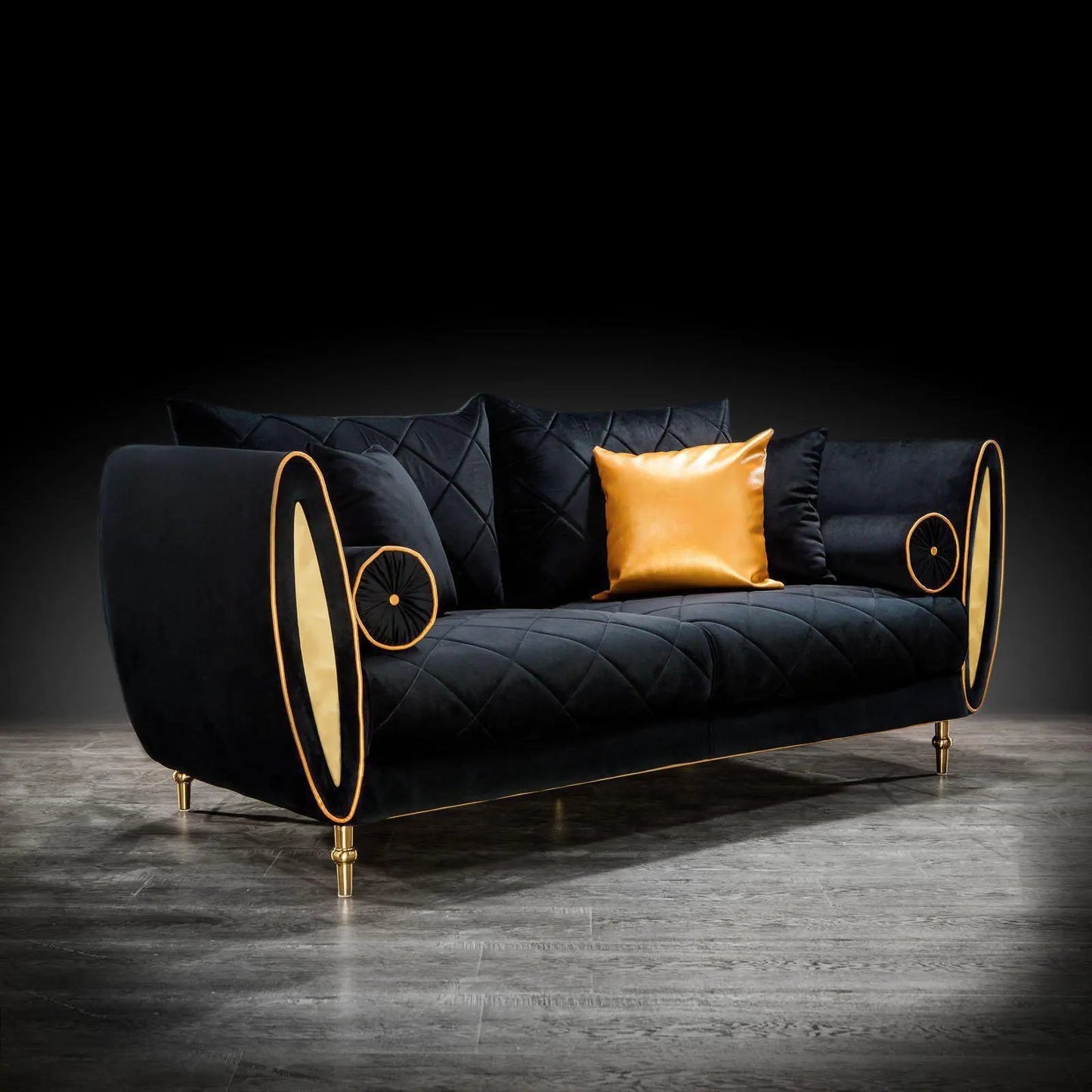 Cerchio Gold Sofa Set in Black