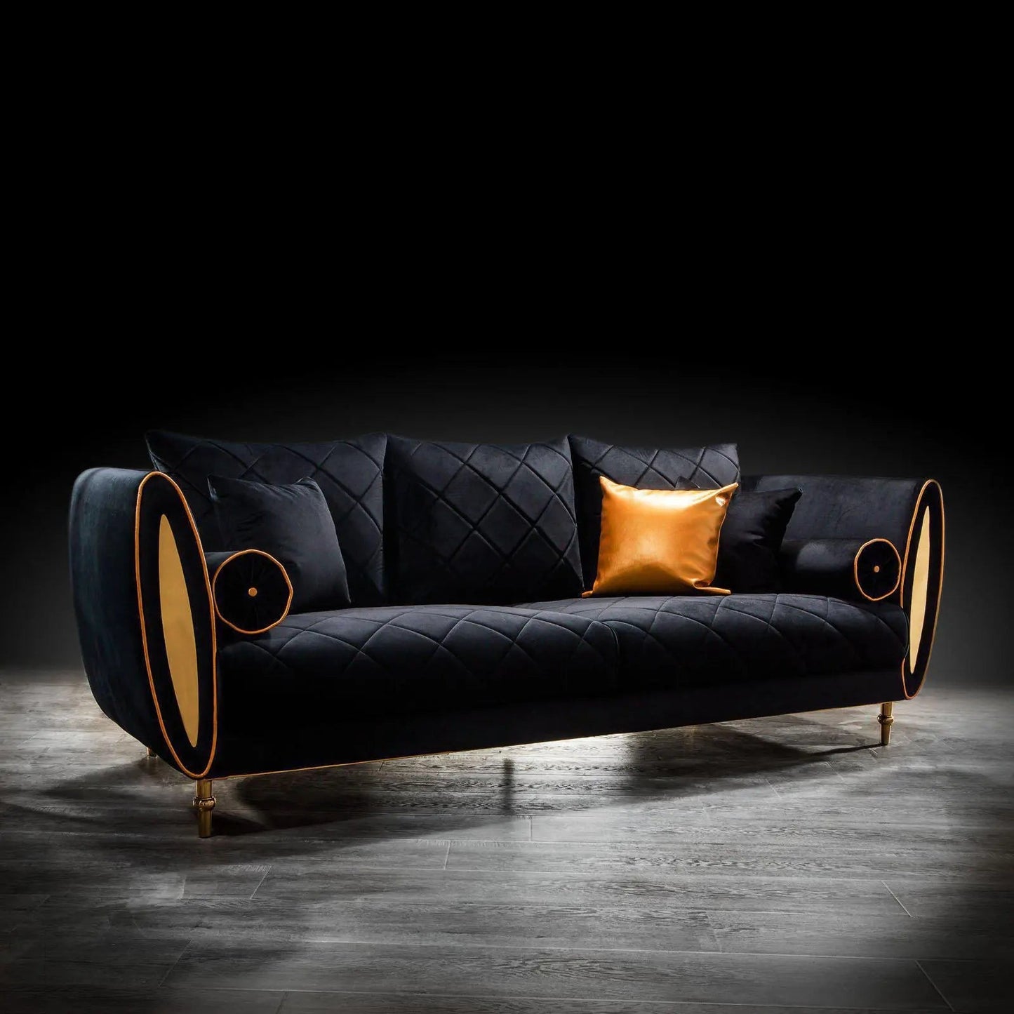 Cerchio Gold Sofa Set in Black