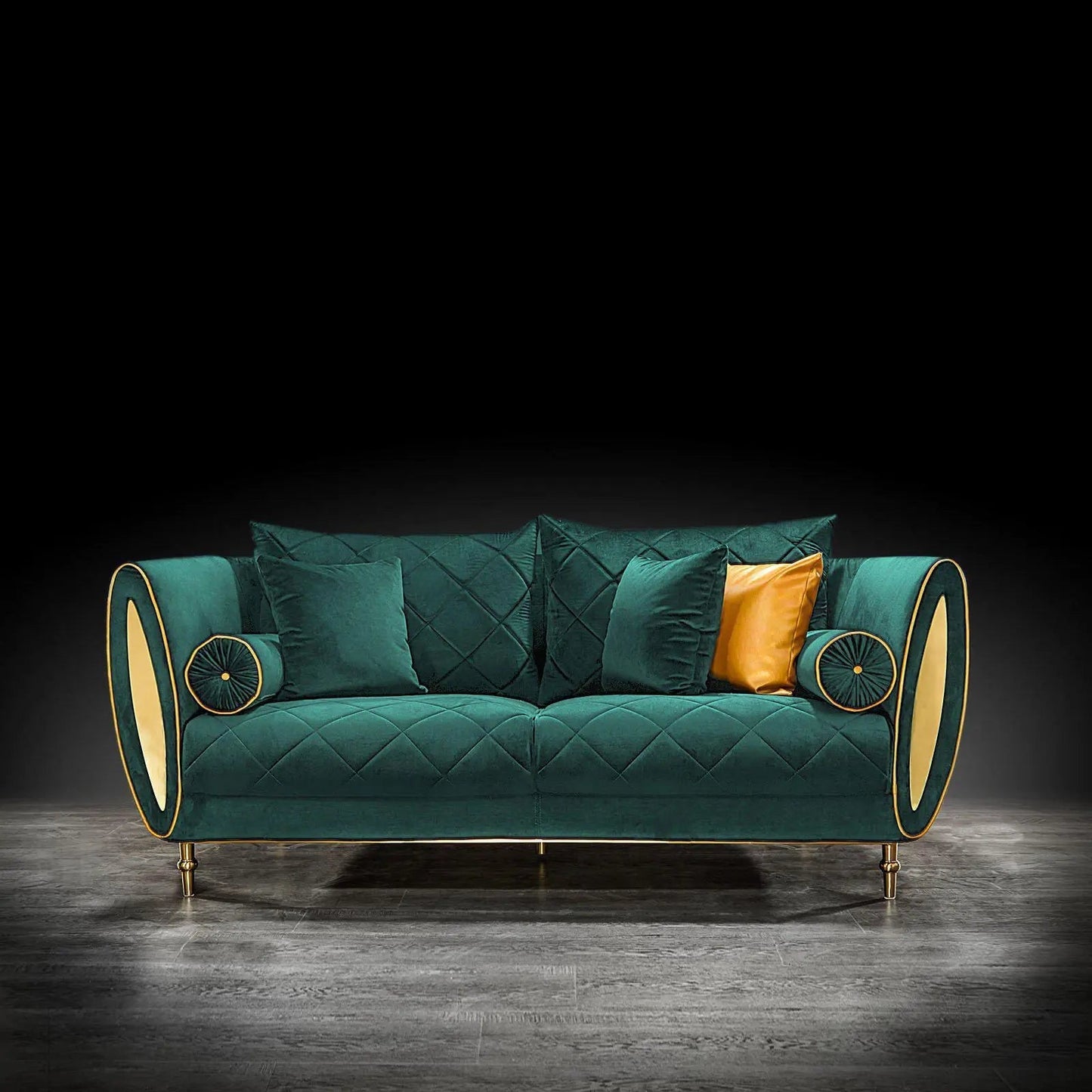 Cerchio Gold Sofa Set in Dark Green