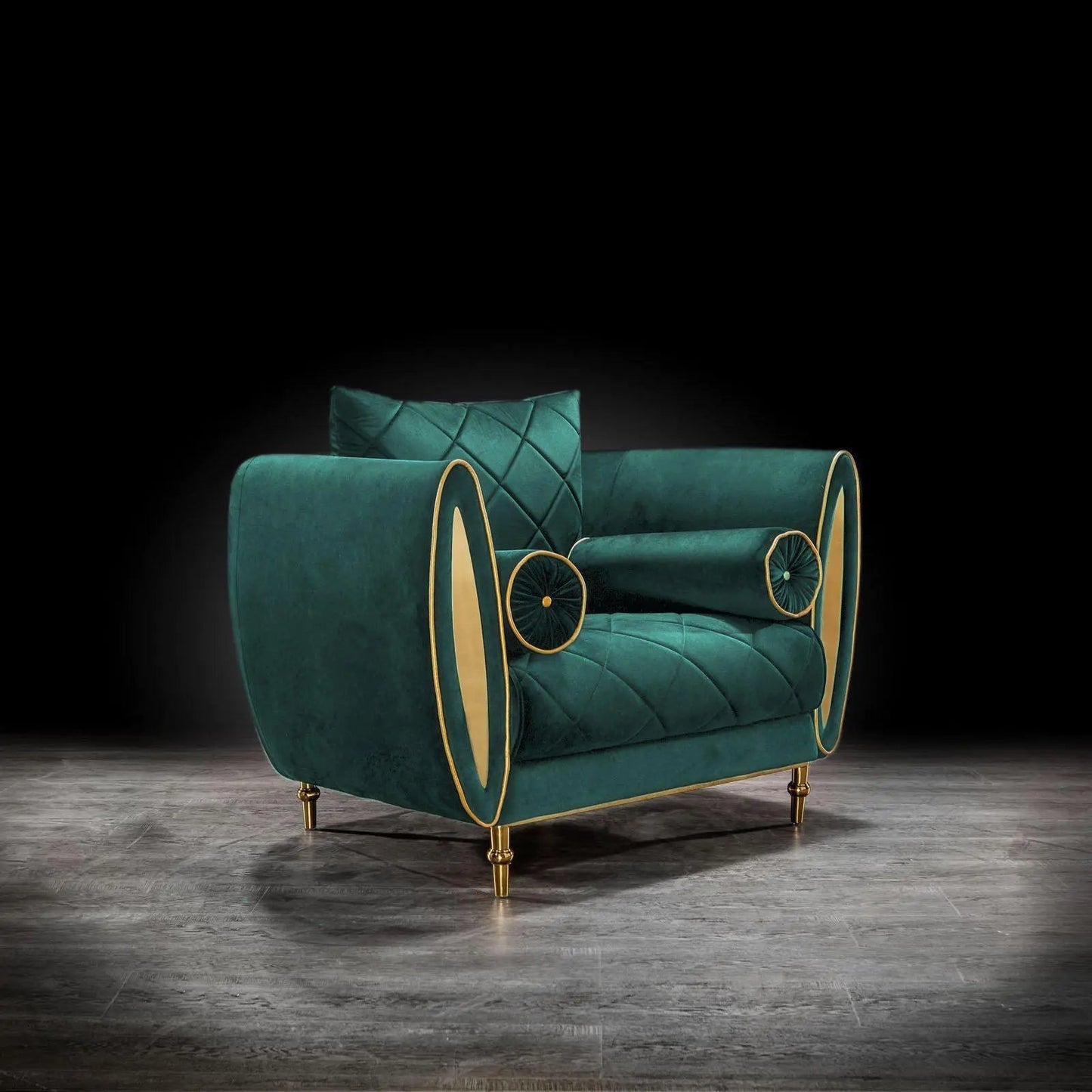 Cerchio Gold Sofa Set in Dark Green