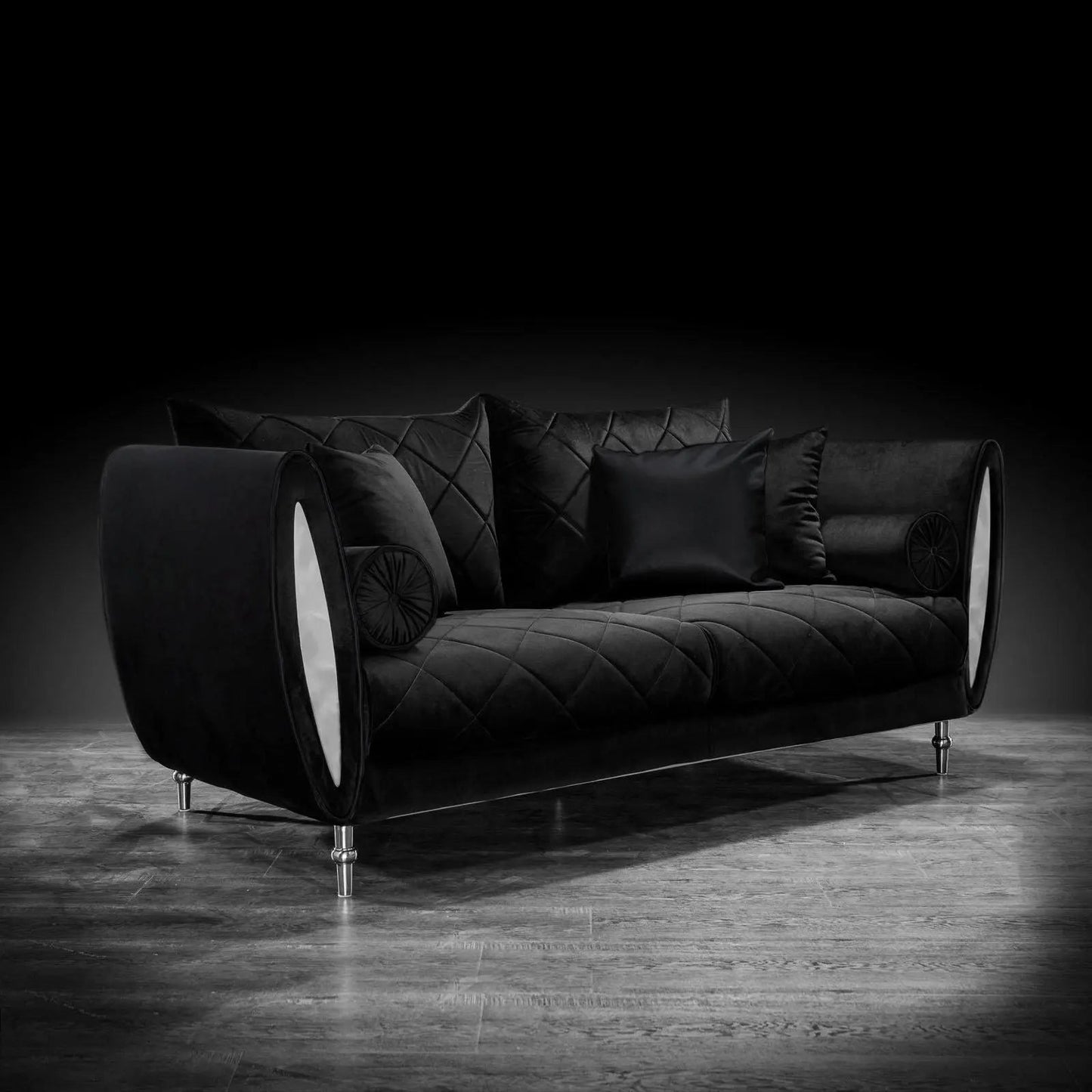 Cerchio Silver-Trim Sofa Set – Black