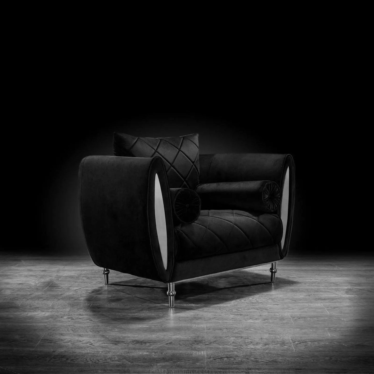 Cerchio Silver-Trim Sofa Set – Black