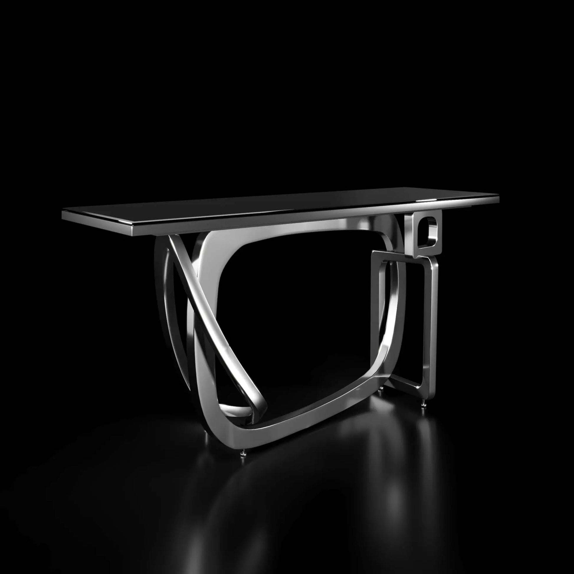 Console Table Flow Polished Stainless Steel Base Black Glass