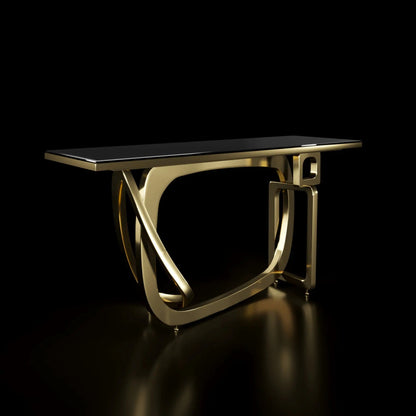 Console Table Flow Titanium Gold Polished Stainless Steel Base Black Glass