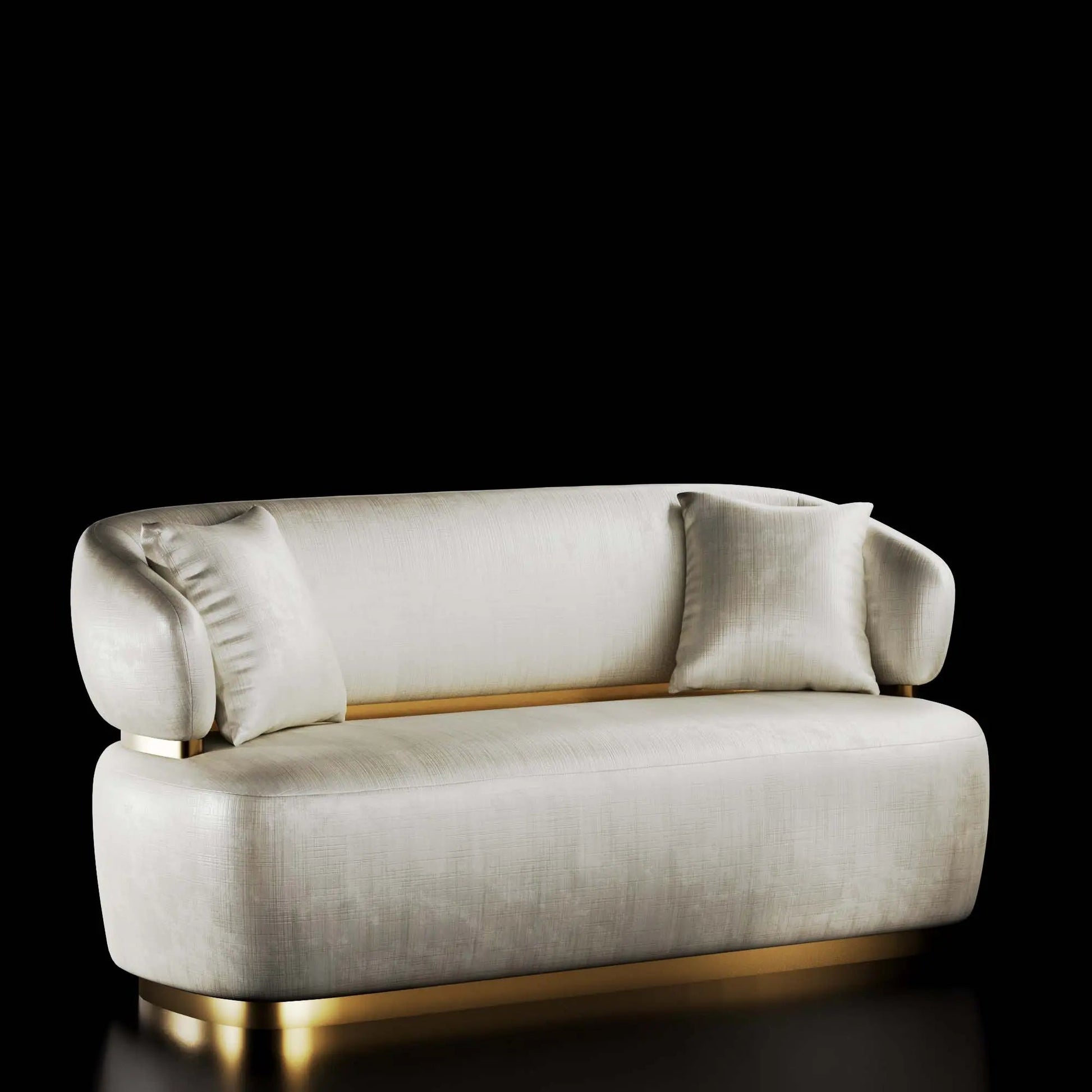 Emma Titanium Gold Polished Stainless Steel Base Beige Loveseat Roberto Grassie