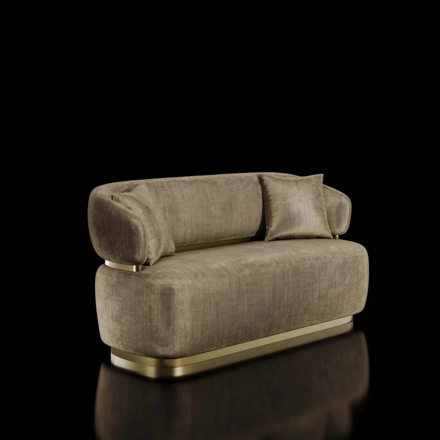 Emma Titanium Gold Polished Stainless Steel Base Champagne Loveseat Roberto Grassie