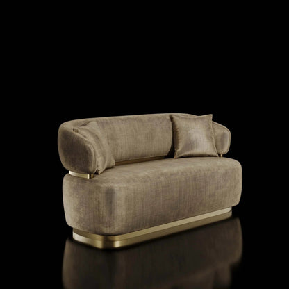 Emma Titanium Gold Polished Stainless Steel Base Champagne Loveseat Roberto Grassie