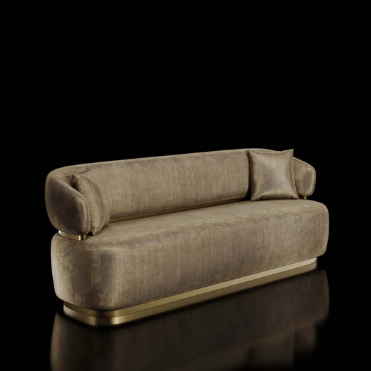 Emma Titanium Gold Polished Stainless Steel Base Champagne Sofa Roberto Grassie