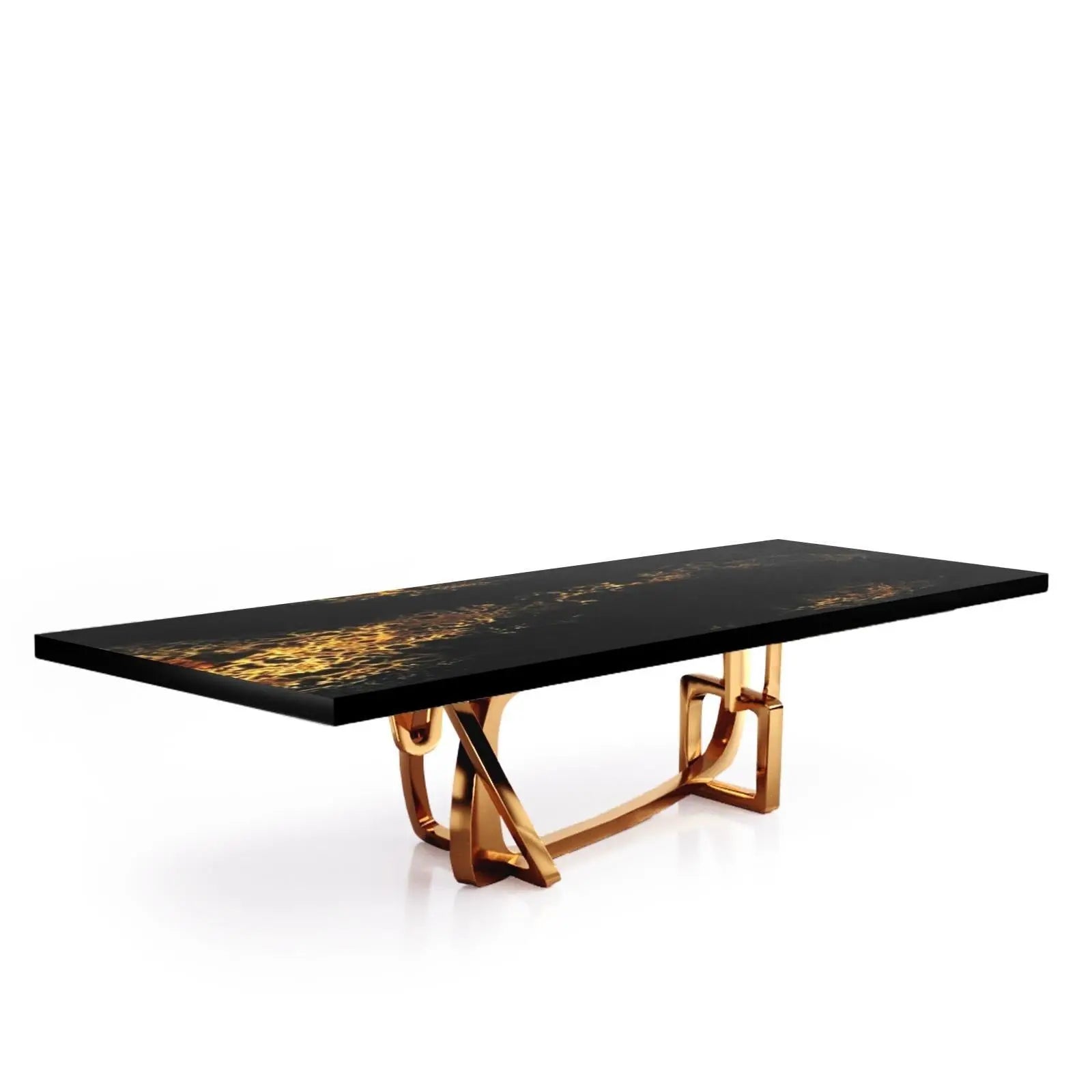 Flow Rose Gold Polished Stainless Steel Base Black Art Large Dining Table