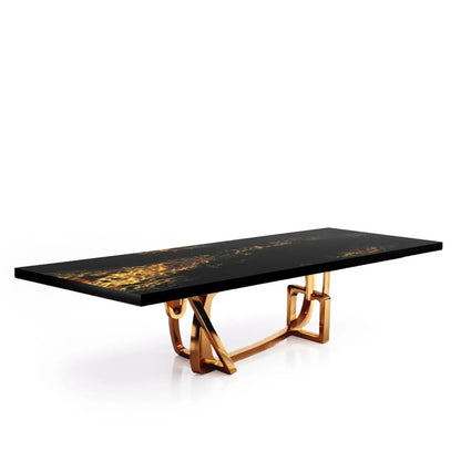 Flow Rose Gold Polished Stainless Steel Base Black Art Large Dining Table