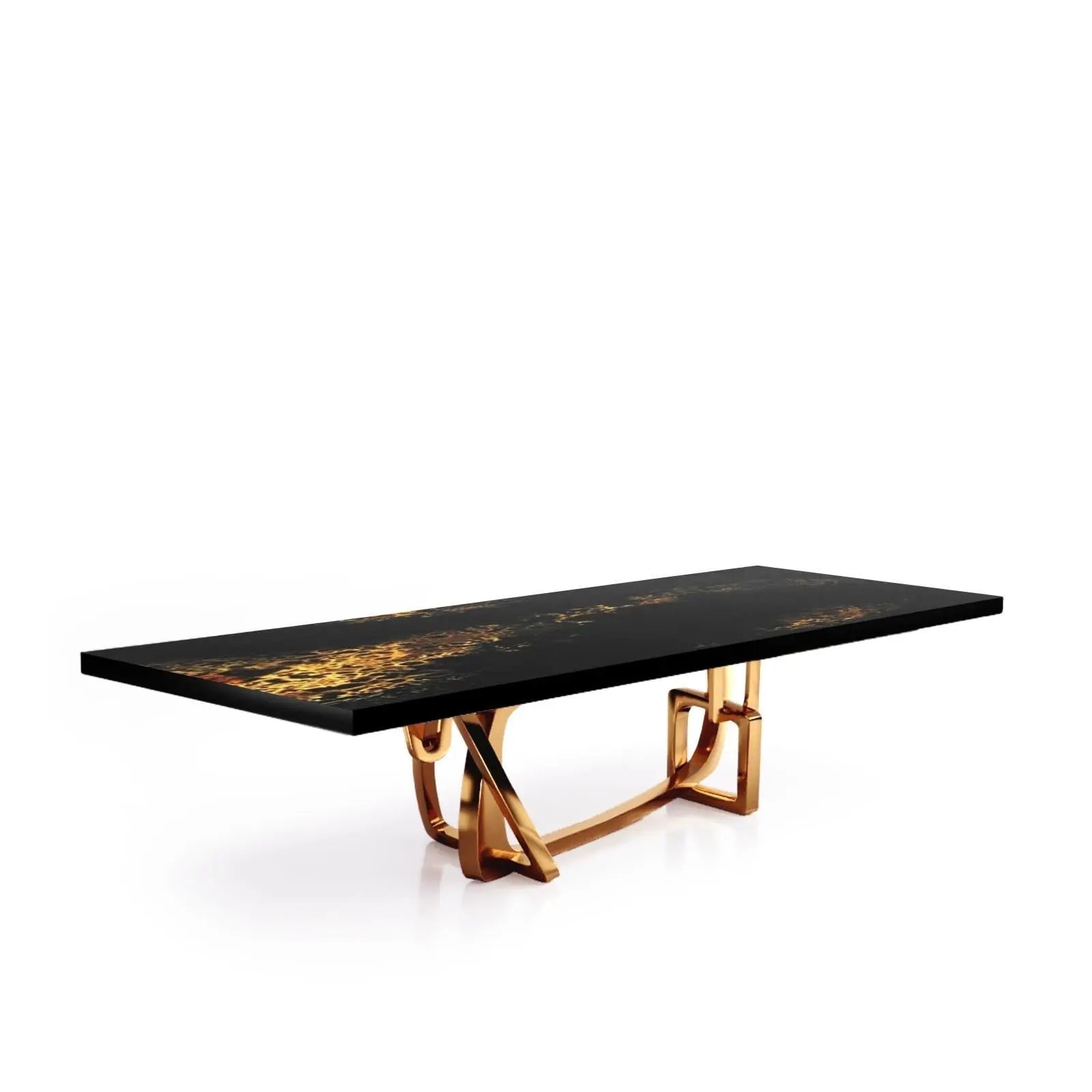Flow Rose Gold Polished Stainless Steel Base Black Art Small Dining Table