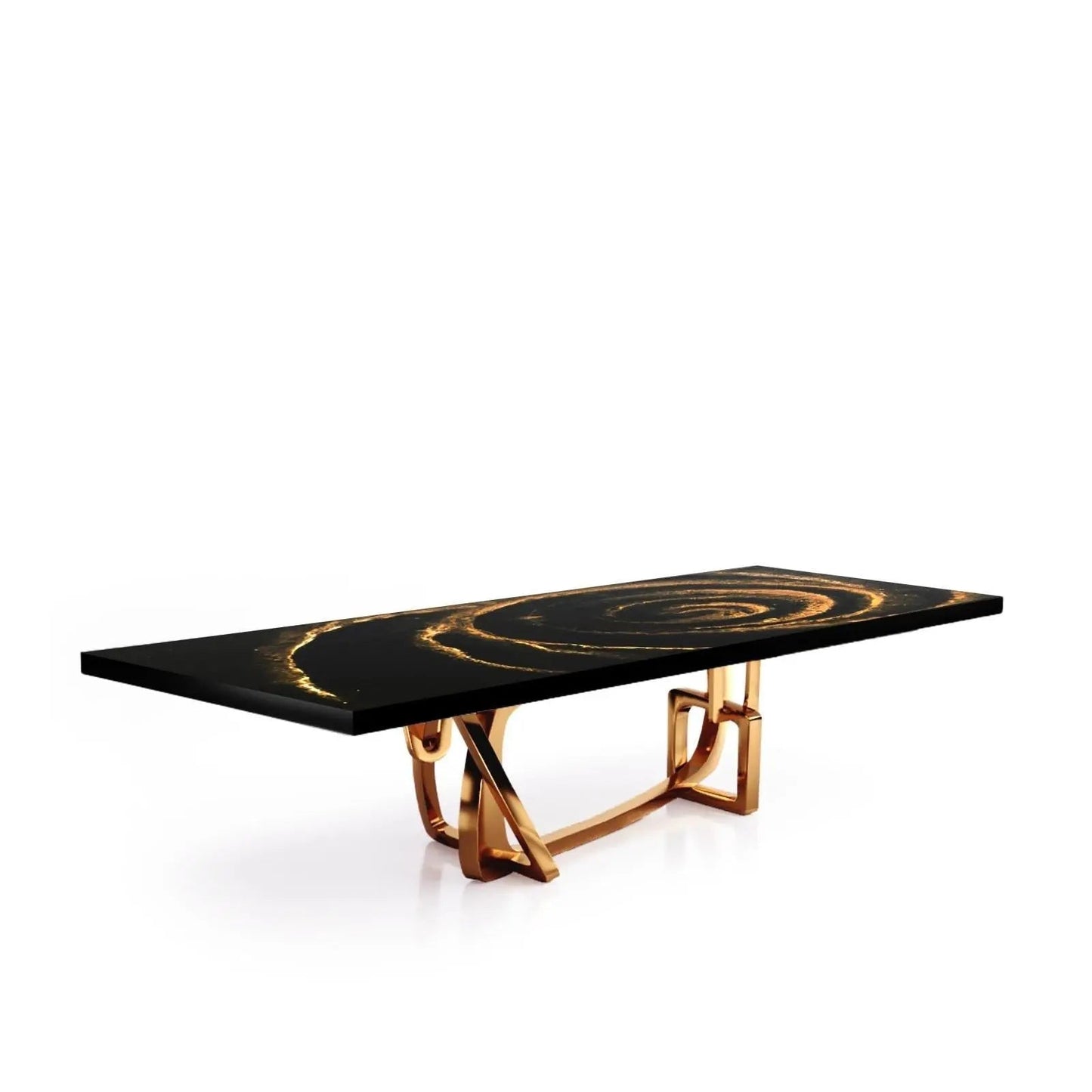 Flow Rose Gold Polished Stainless Steel Base Black Fiore Small Dining Table