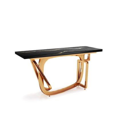 Flow Rose Gold Polished Stainless Steel Base Black Mountain Large Console Table