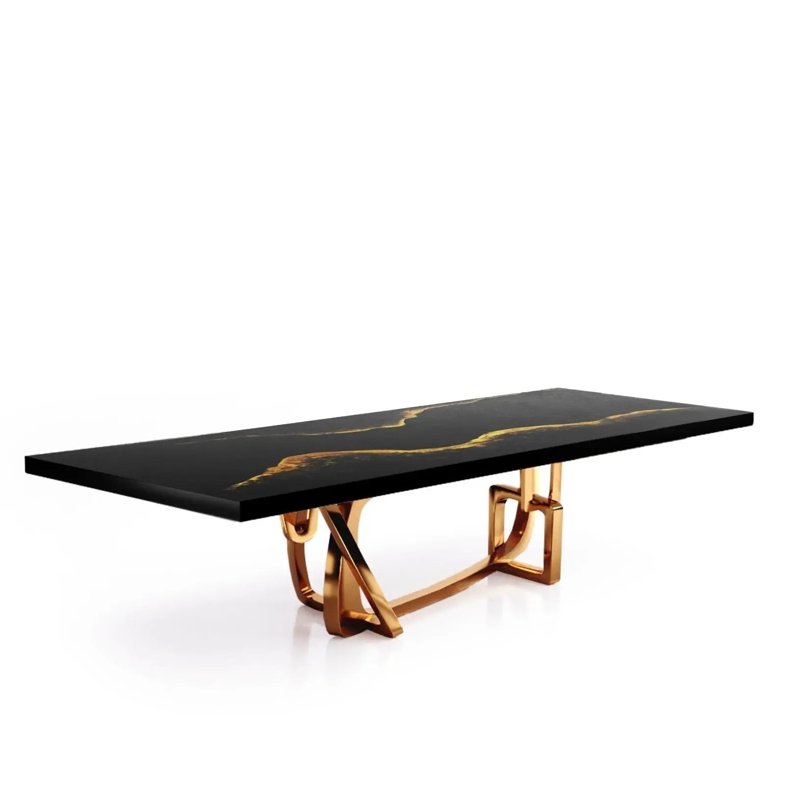 Flow Rose Gold Polished Stainless Steel Base Black Mountain Large Dining Table