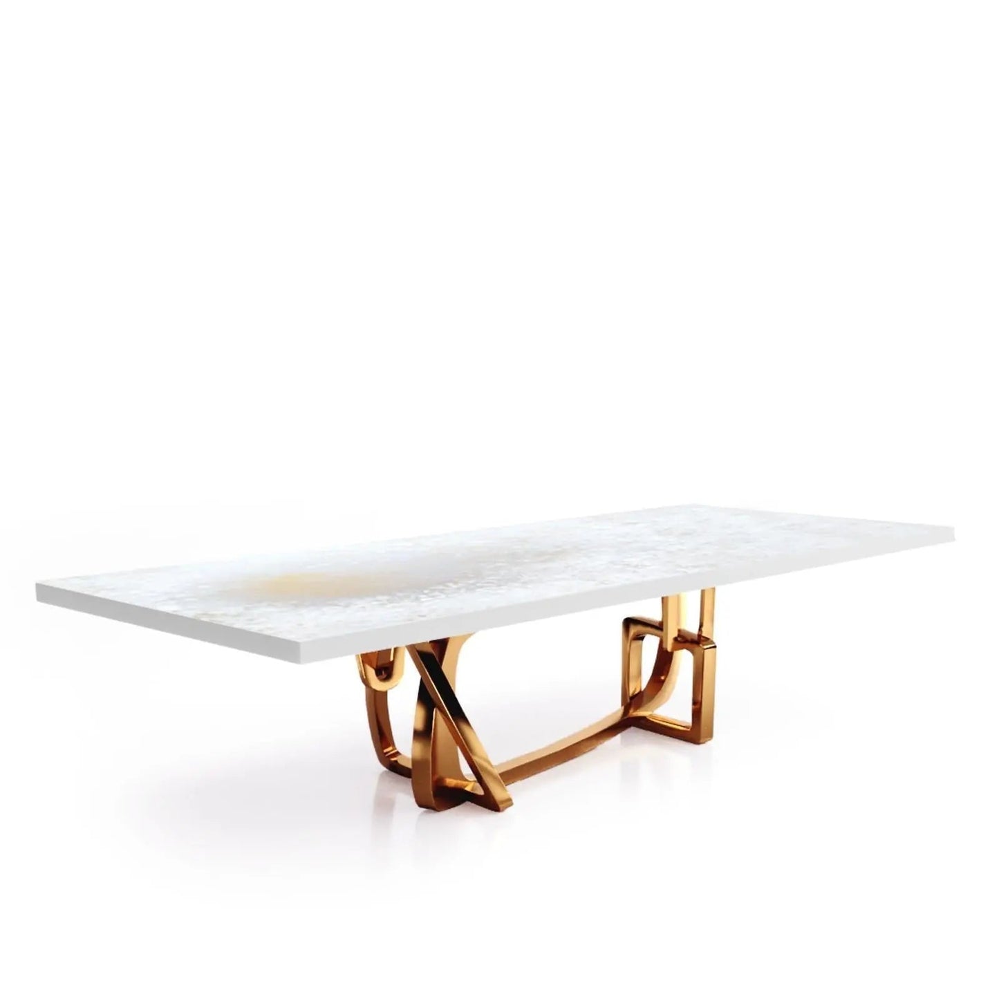Flow Rose Gold Polished Stainless Steel Base White Art Large Dining Table