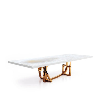 Flow Rose Gold Polished Stainless Steel Base White Art Small Dining Table